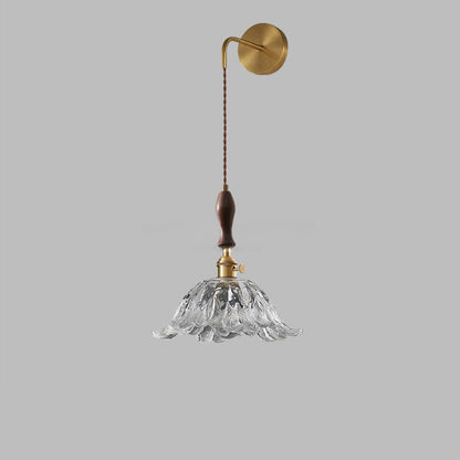 Japanese Flower Brass Glass Shade 1-Light Wall Sconce Lamp