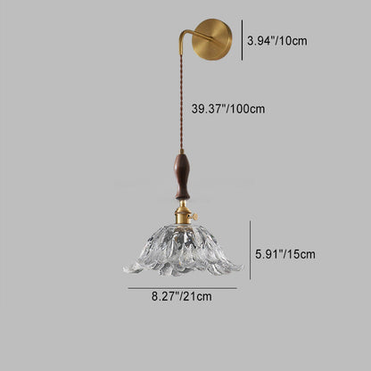 Japanese Flower Brass Glass Shade 1-Light Wall Sconce Lamp