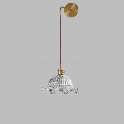 Japanese Flower Brass Glass Shade 1-Light Wall Sconce Lamp