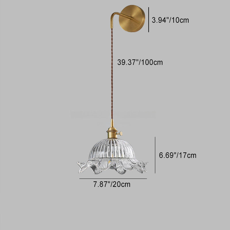 Japanese Flower Brass Glass Shade 1-Light Wall Sconce Lamp