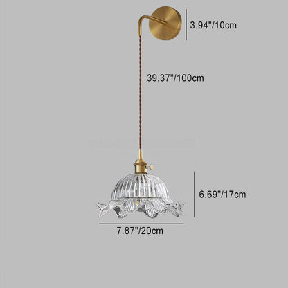 Japanese Flower Brass Glass Shade 1-Light Wall Sconce Lamp