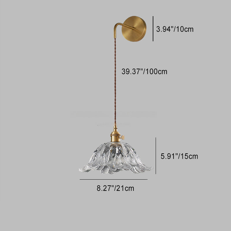 Japanese Flower Brass Glass Shade 1-Light Wall Sconce Lamp