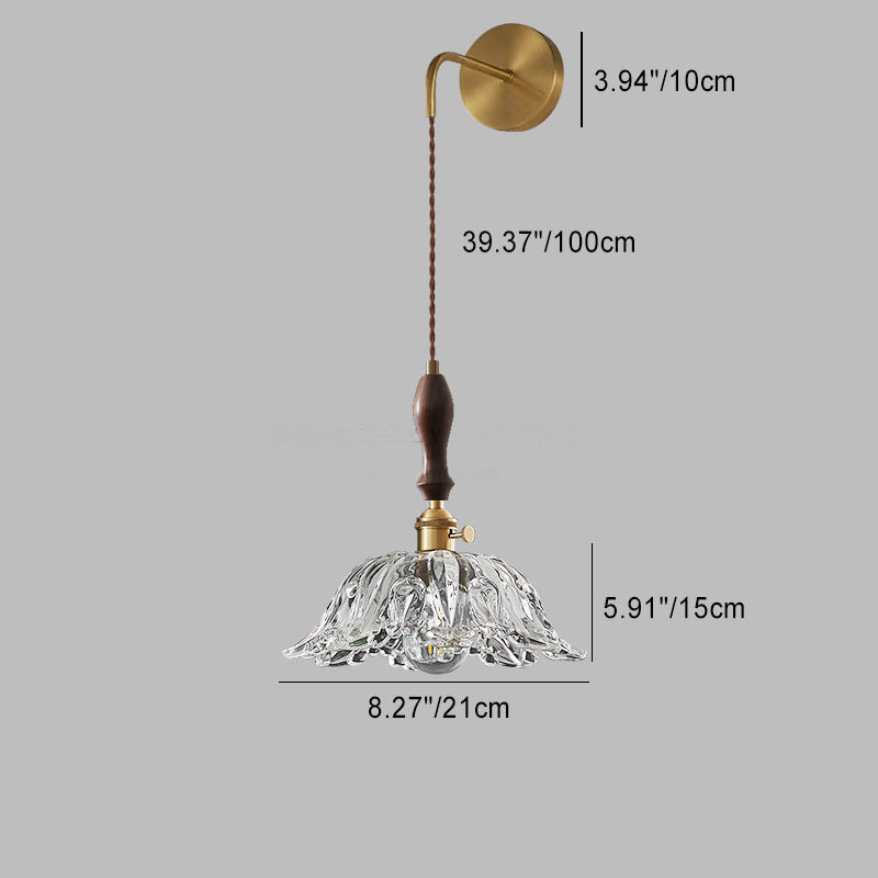 Japanese Flower Brass Glass Shade 1-Light Wall Sconce Lamp