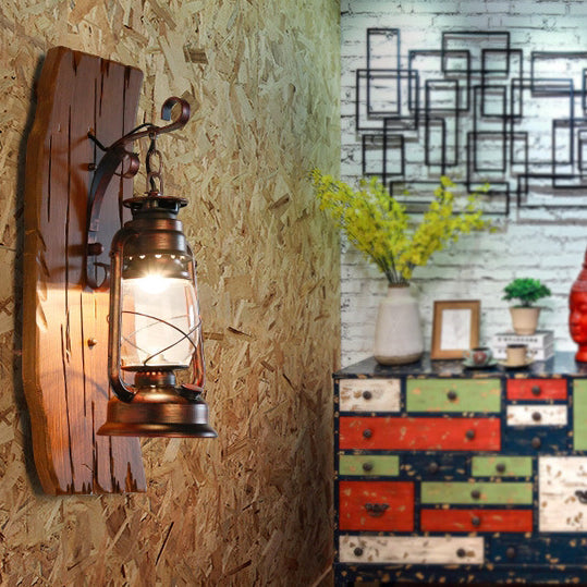 Rectangular Lamp Iron Glass Shade 1-Light Wall Sconce Lamp