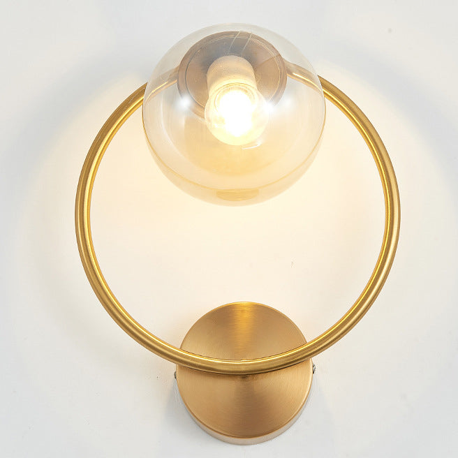 Circle Round Globe Iron Glass 1-Light Wall Sconce Lamp