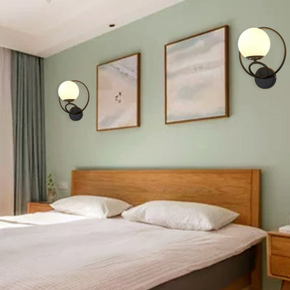 Circle Round Globe Iron Glass 1-Light Wall Sconce Lamp