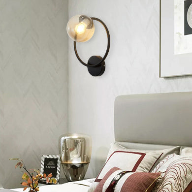 Circle Round Globe Iron Glass 1-Light Wall Sconce Lamp