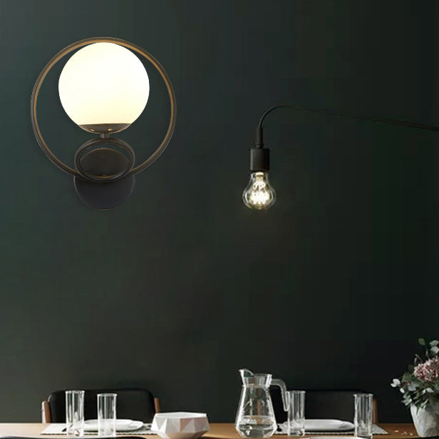 Circle Round Globe Iron Glass 1-Light Wall Sconce Lamp