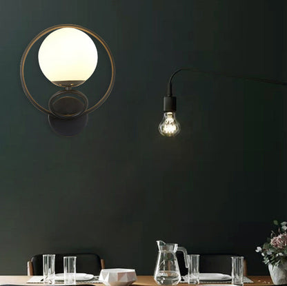 Circle Round Globe Iron Glass 1-Light Wall Sconce Lamp