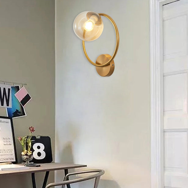 Circle Round Globe Iron Glass 1-Light Wall Sconce Lamp