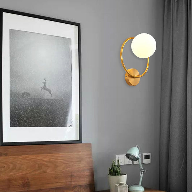 Circle Round Globe Iron Glass 1-Light Wall Sconce Lamp