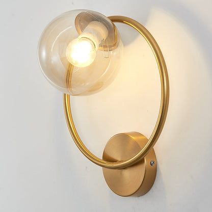 Circle Round Globe Iron Glass 1-Light Wall Sconce Lamp