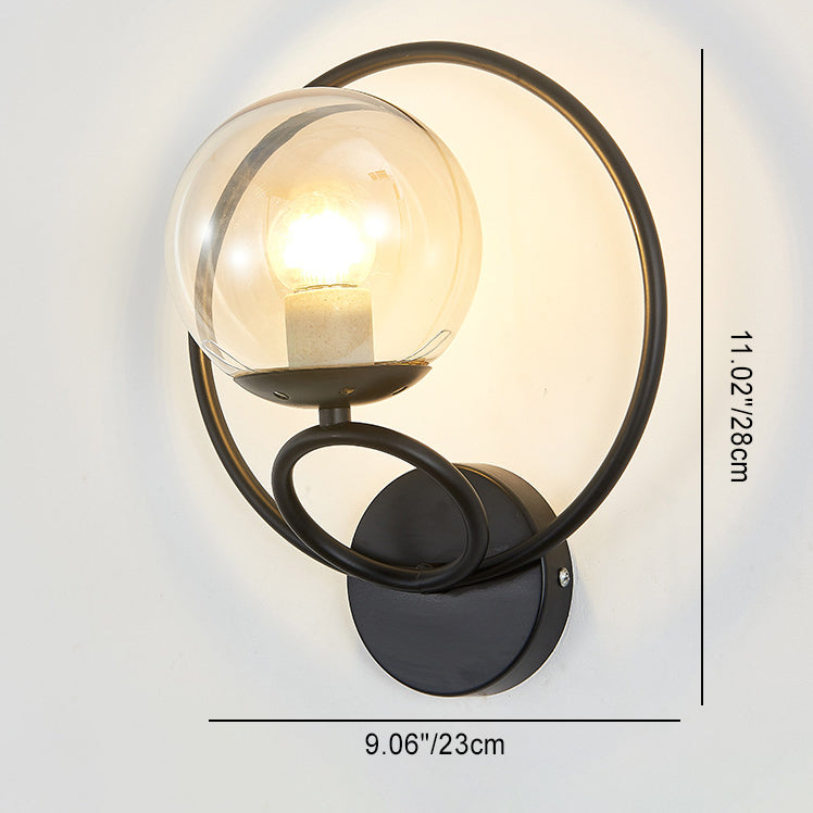 Circle Round Globe Iron Glass 1-Light Wall Sconce Lamp