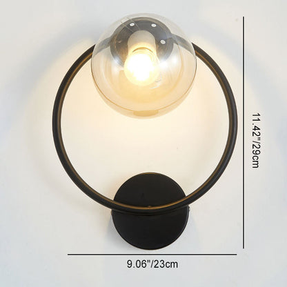 Circle Round Globe Iron Glass 1-Light Wall Sconce Lamp