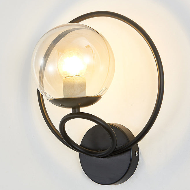 Circle Round Globe Iron Glass 1-Light Wall Sconce Lamp