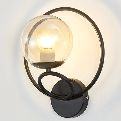 Circle Round Globe Iron Glass 1-Light Wall Sconce Lamp