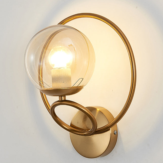 Circle Round Globe Iron Glass 1-Light Wall Sconce Lamp