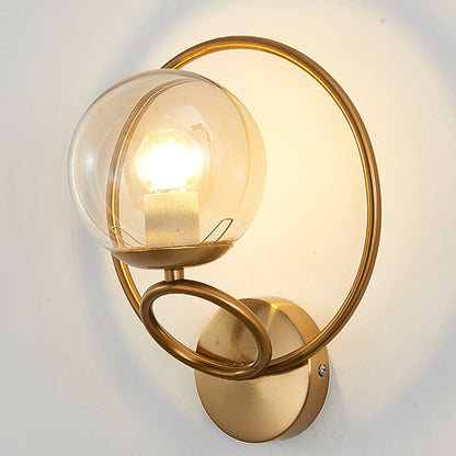 Circle Round Globe Iron Glass 1-Light Wall Sconce Lamp
