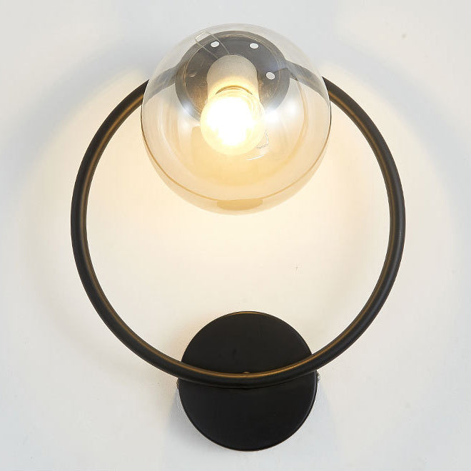 Circle Round Globe Iron Glass 1-Light Wall Sconce Lamp