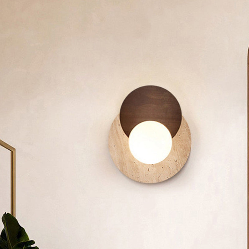Japanese Solid Wood Glass Shade 1-Light Wall Sconce Lamp