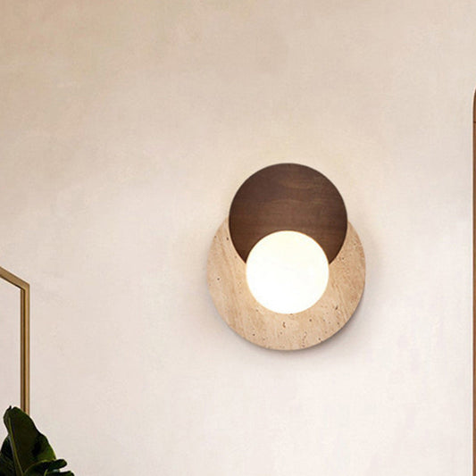 Japanese Solid Wood Glass Shade 1-Light Wall Sconce Lamp