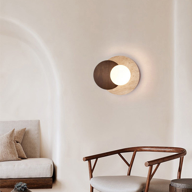 Japanese Solid Wood Glass Shade 1-Light Wall Sconce Lamp