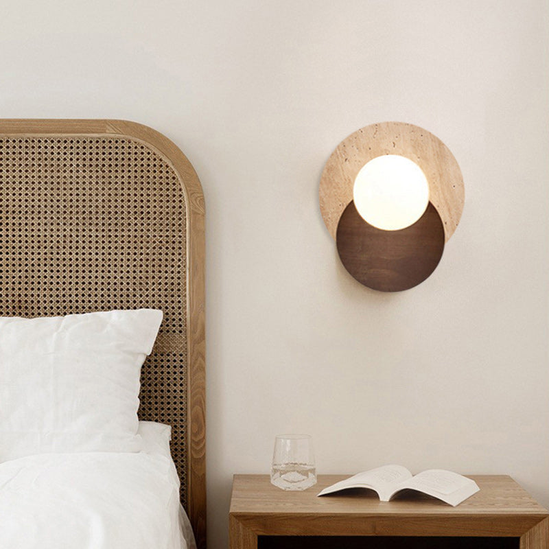 Japanese Solid Wood Glass Shade 1-Light Wall Sconce Lamp