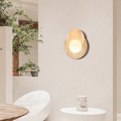 Japanese Solid Wood Glass Shade 1-Light Wall Sconce Lamp