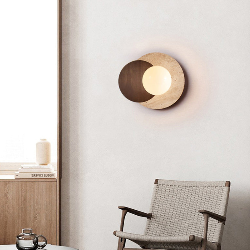 Japanese Solid Wood Glass Shade 1-Light Wall Sconce Lamp