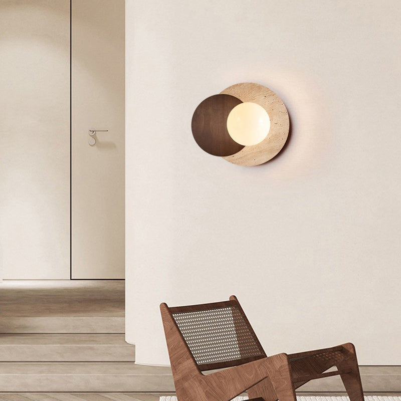 Japanese Solid Wood Glass Shade 1-Light Wall Sconce Lamp