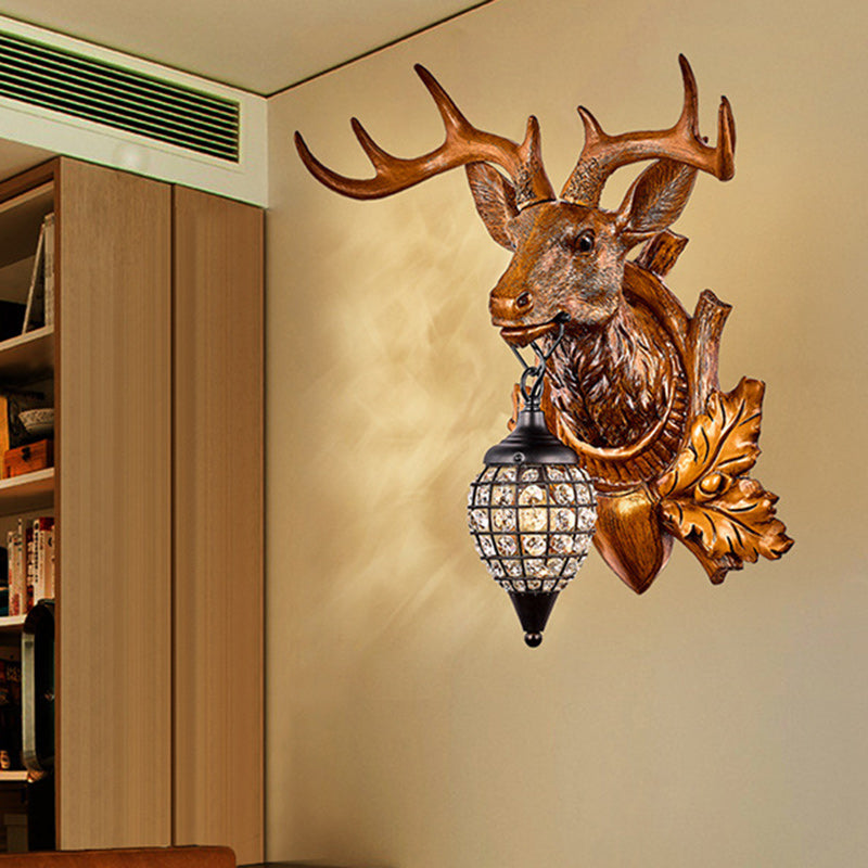 Deer Resin Frame Crystal Shade 1-Light Wall Sconce Lamp