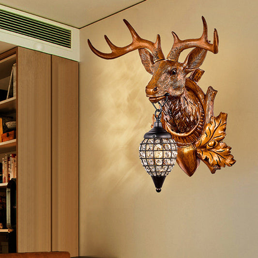 Deer Resin Frame Crystal Shade 1-Light Wall Sconce Lamp