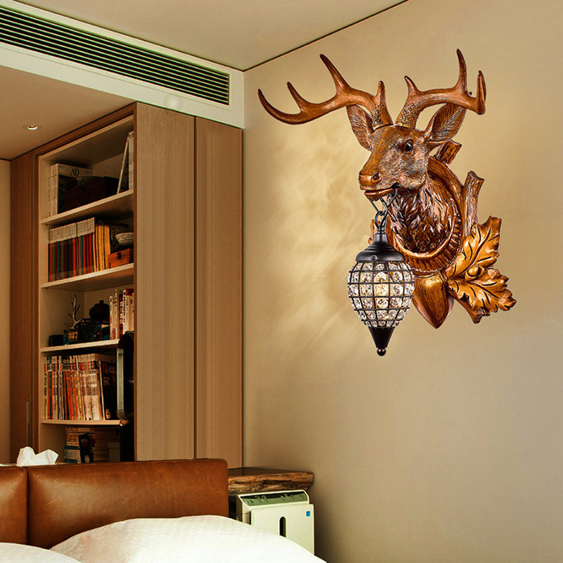 Deer Resin Frame Crystal Shade 1-Light Wall Sconce Lamp