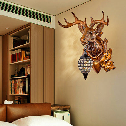 Deer Resin Frame Crystal Shade 1-Light Wall Sconce Lamp