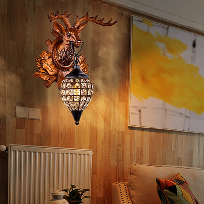Deer Resin Frame Crystal Shade 1-Light Wall Sconce Lamp