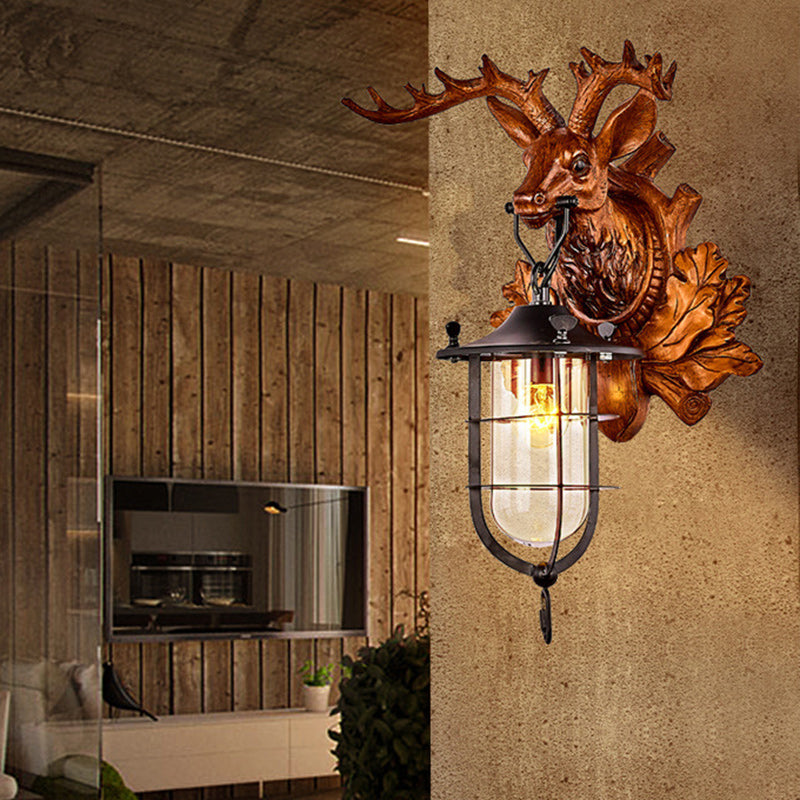 Deer Resin Frame Crystal Shade 1-Light Wall Sconce Lamp
