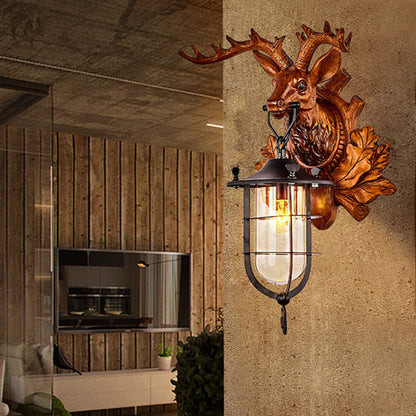 Deer Resin Frame Crystal Shade 1-Light Wall Sconce Lamp
