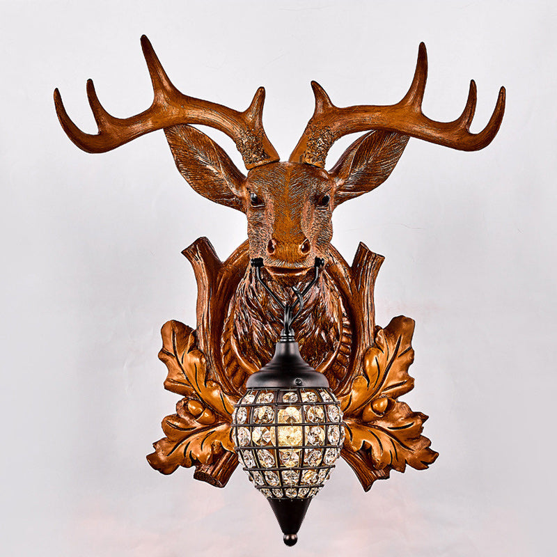 Deer Resin Frame Crystal Shade 1-Light Wall Sconce Lamp