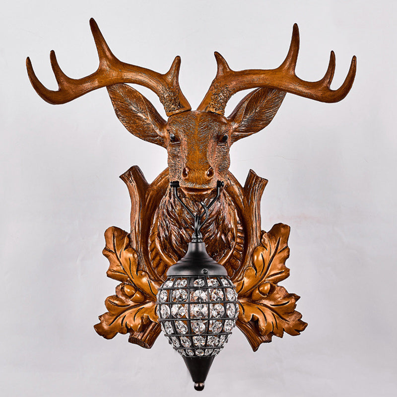 Deer Resin Frame Crystal Shade 1-Light Wall Sconce Lamp