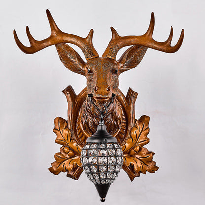 Deer Resin Frame Crystal Shade 1-Light Wall Sconce Lamp