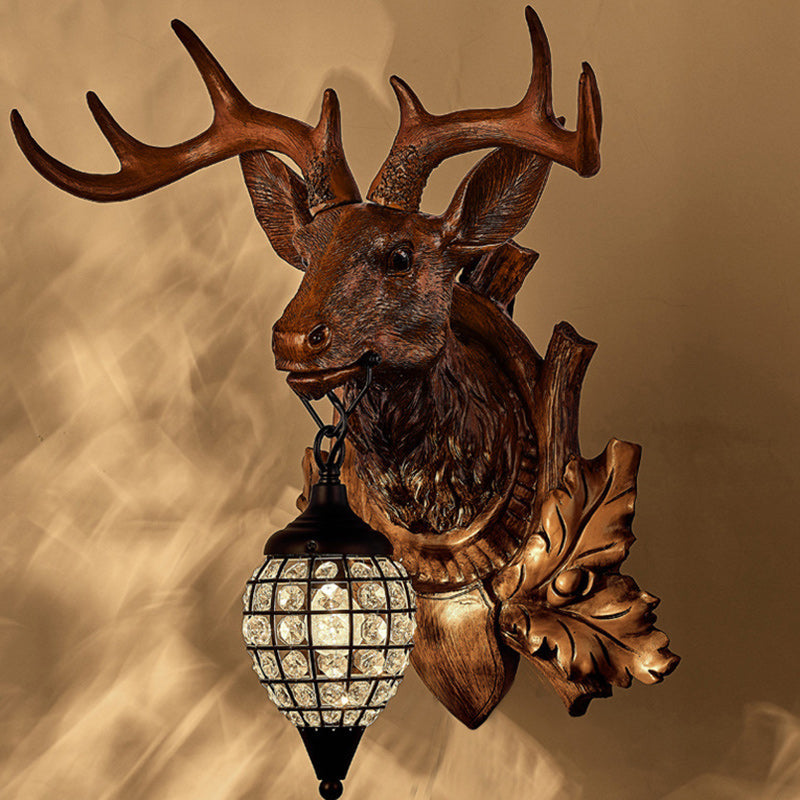 Deer Resin Frame Crystal Shade 1-Light Wall Sconce Lamp