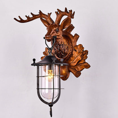 Deer Resin Frame Crystal Shade 1-Light Wall Sconce Lamp