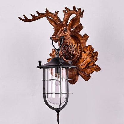 Deer Resin Frame Crystal Shade 1-Light Wall Sconce Lamp