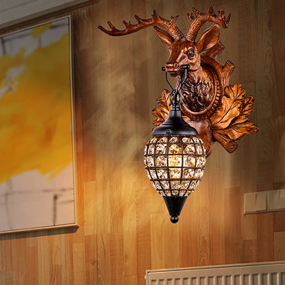 Deer Resin Frame Crystal Shade 1-Light Wall Sconce Lamp