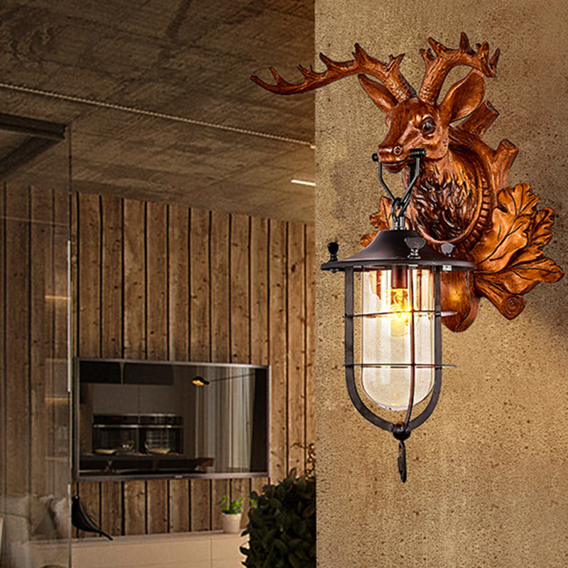 Deer Resin Frame Crystal Shade 1-Light Wall Sconce Lamp