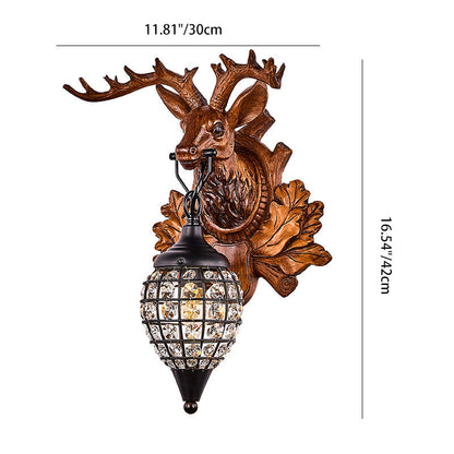 Deer Resin Frame Crystal Shade 1-Light Wall Sconce Lamp