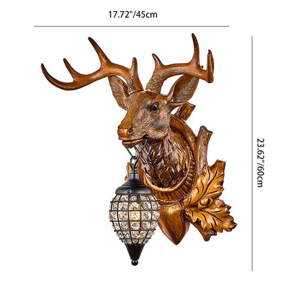 Deer Resin Frame Crystal Shade 1-Light Wall Sconce Lamp