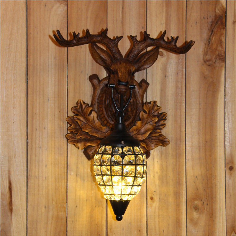 Deer Resin Frame Crystal Shade 1-Light Wall Sconce Lamp