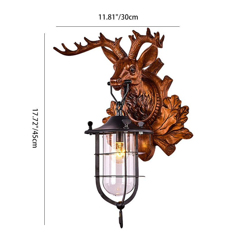 Deer Resin Frame Crystal Shade 1-Light Wall Sconce Lamp