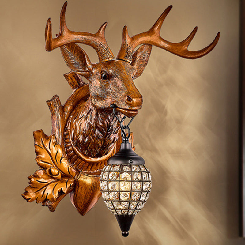 Deer Resin Frame Crystal Shade 1-Light Wall Sconce Lamp